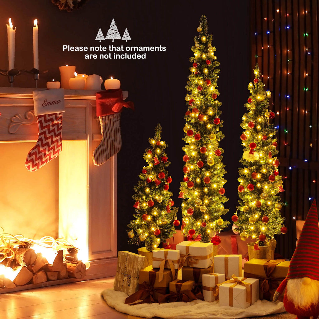 Costway 3' 4' 5' Artificial Christmas Tree Set with 30 + 50 + 70 LED Lights Holiday Decoration Tree