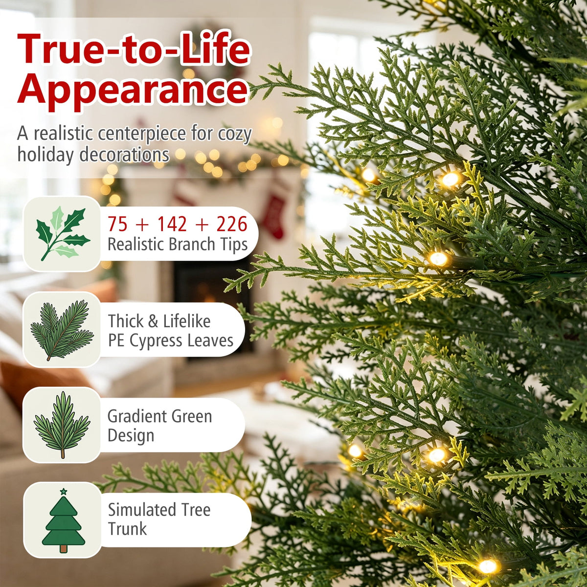 Costway Pre-Lit Christmas Tree Set of 3 Slim Artificial Lighted Xmas Decoration 3/4/5 FT