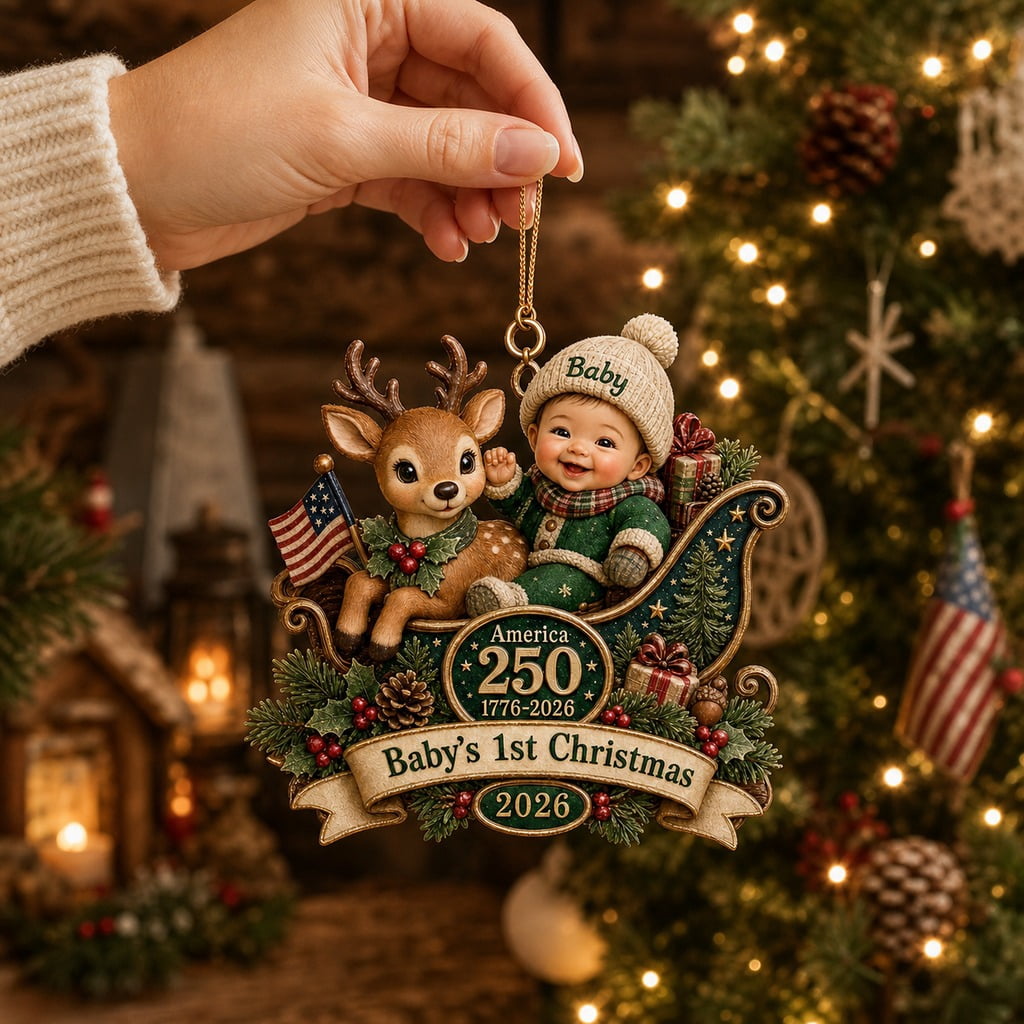 Personalized Acrylic Ornament Baby First Christmas Deer 2026