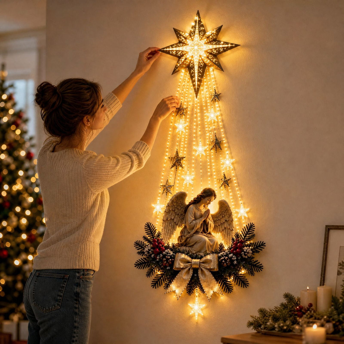 5Pcs Christmas Stair Banister Decoration Lighted Santa Snow Scene Garland for Stair Railing Indoor Holiday Home Ornament