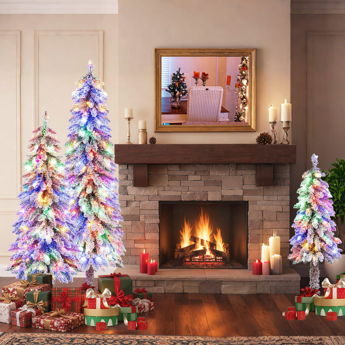 Costway 3' 4' 5' Artificial Christmas Tree Set with 30 + 50 + 70 LED Lights Holiday Decoration Tree