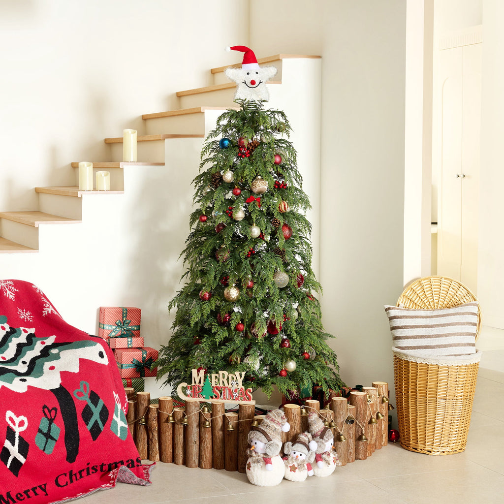 DR.Planzen 6' Pre-Lit Green Cypress Artificial Christmas Tree with 350 Warm White Twinkle LED Lights, Full-Bodied Xmas Tree with Metal Stand, Indoor Holiday Decoration