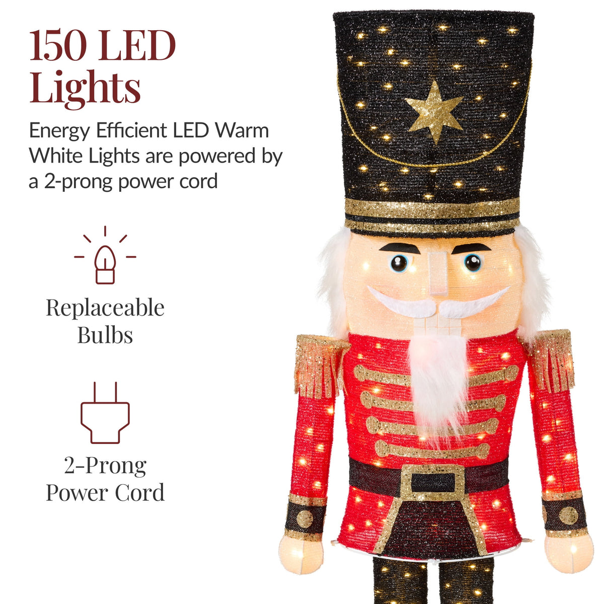 Best Choice Products Christmas Nutcracker 5ft Pop upLighted Large Holiday Decoration w/150 Pre-Lit Twinkling LED lights